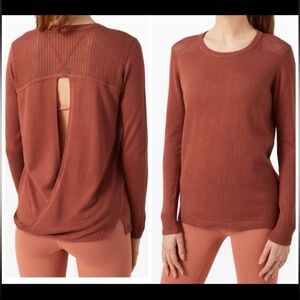 Lululemon Back To Balance Sz 8 LS Sweater Rustic Clay Open Back Cashmere READ